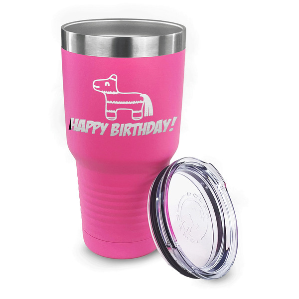 Pinata Birthday 30 oz Stainless Steel Ringneck Tumblers - Pink - LID OFF