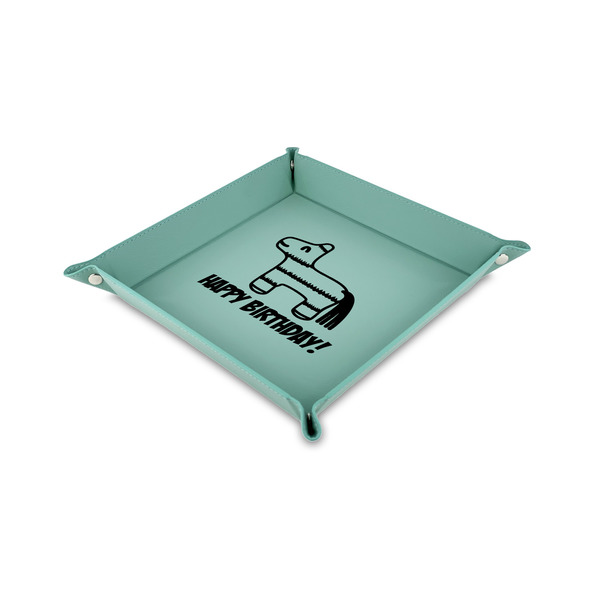 Custom Pinata Birthday Faux Leather Dice Tray - 6" x 6" - Teal (Personalized)