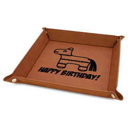 Pinata Birthday Faux Leather Dice Tray - 9" x 9" - Rawhide (Personalized)