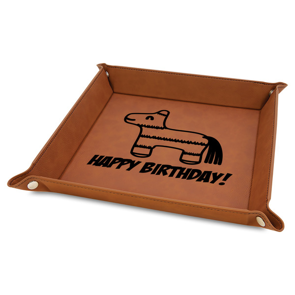 Custom Pinata Birthday Faux Leather Dice Tray - 9" x 9" - Rawhide (Personalized)