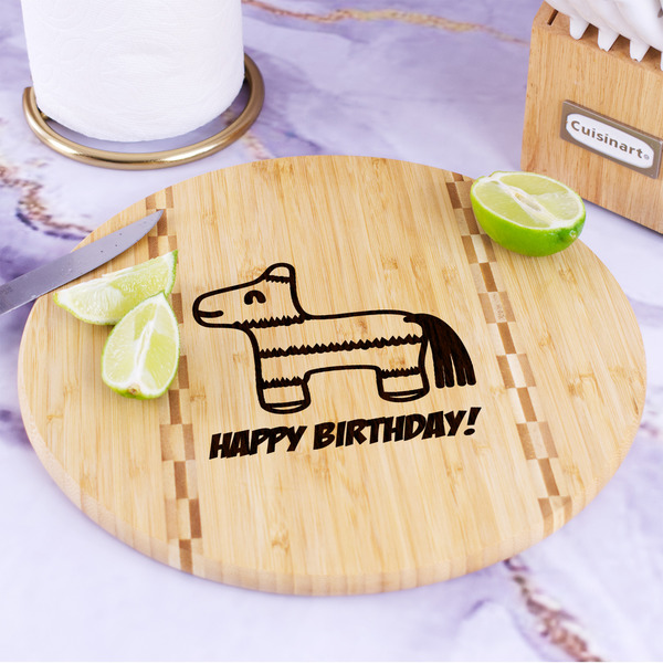Pinata Birthday Bamboo Cutting Board - In Context