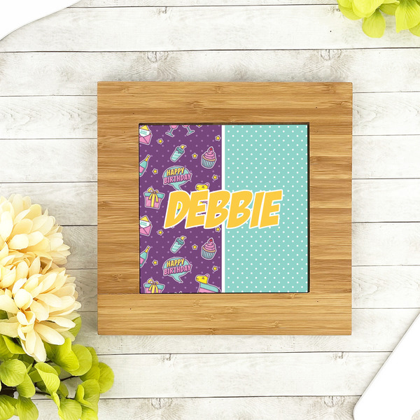 Pinata Birthday Bamboo Trivet with 6" Tile - LIFESTYLE
