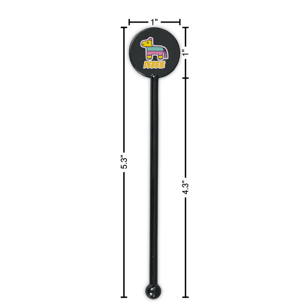 Pinata Birthday Black Plastic 5.5" Stir Stick - Round - Dimensions