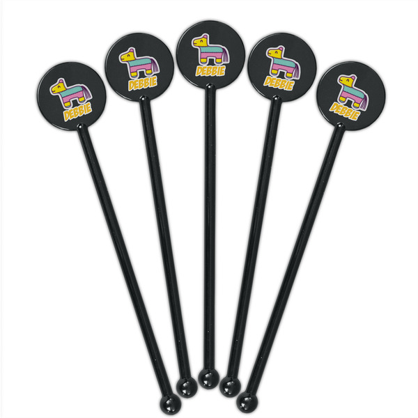 Pinata Birthday Black Plastic 5.5" Stir Stick - Round - Fan View