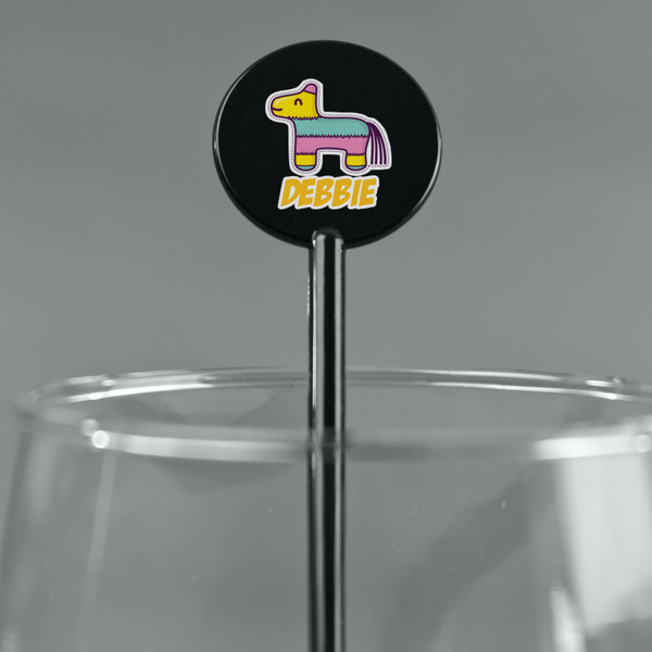 Pinata Birthday Black Plastic 5.5" Stir Stick - Round - Main