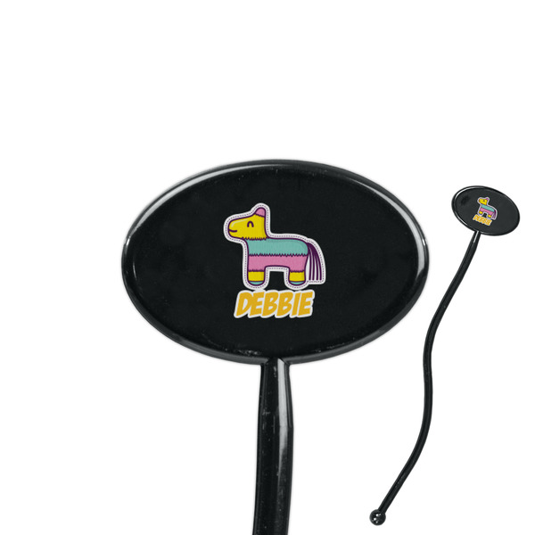 Custom Pinata Birthday 7" Oval Plastic Stir Sticks - Black - Single Sided (Personalized)