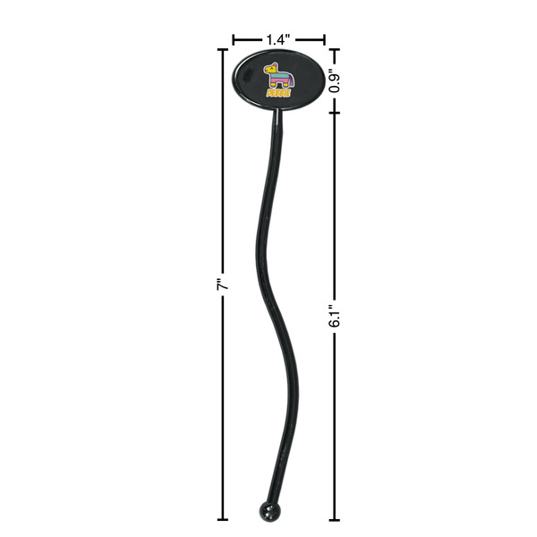 Pinata Birthday Black Plastic 7" Stir Stick - Oval - Dimensions