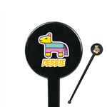 Pinata Birthday 7" Round Plastic Stir Sticks - Black - Double Sided (Personalized)