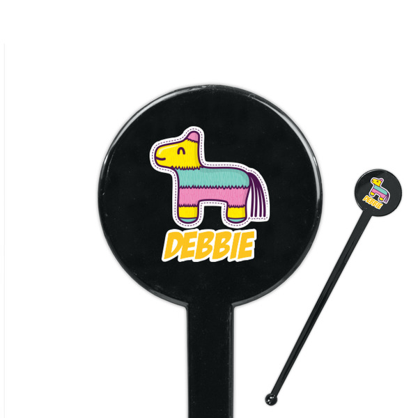 Custom Pinata Birthday 7" Round Plastic Stir Sticks - Black - Single Sided (Personalized)