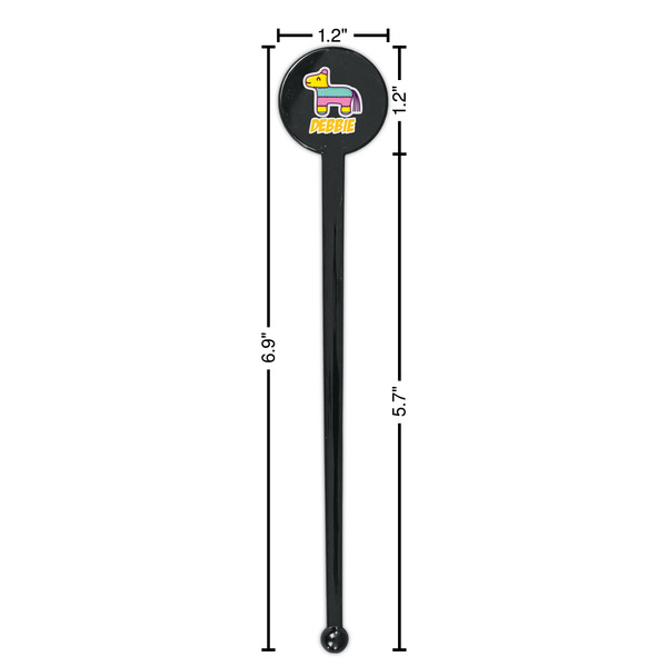 Pinata Birthday Black Plastic 7" Stir Stick - Round - Dimensions