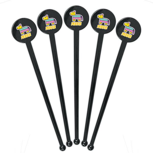 Pinata Birthday Black Plastic 7" Stir Stick - Round - Fan View
