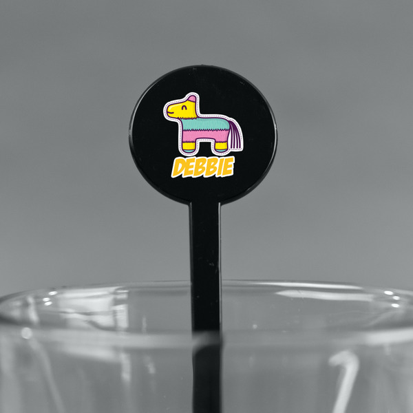 Pinata Birthday Black Plastic 7" Stir Stick - Round - Main