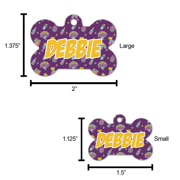 Pinata Birthday Bone Shaped Dog ID Tag - Large - Scale