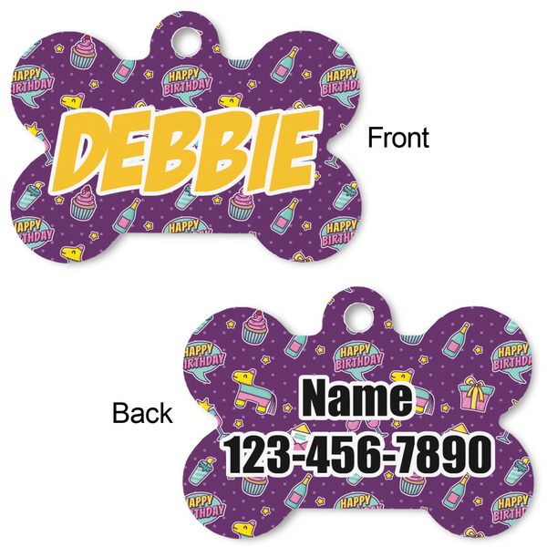 Pinata Birthday Bone Shaped Dog Tag - Front & Back