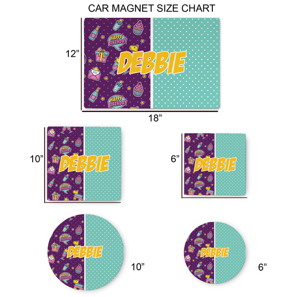 Pinata Birthday Car Magnets - SIZE CHART