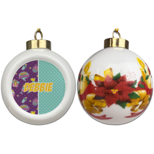 Pinata Birthday Ceramic Christmas Ornament - Poinsettias (APPROVAL)