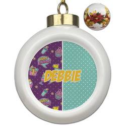 Pinata Birthday Ceramic Ball Ornaments - Poinsettia Garland (Personalized)