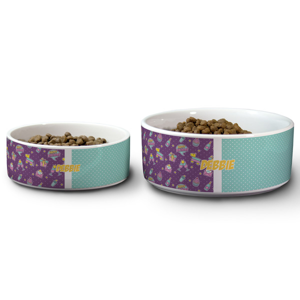 Pinata Birthday Ceramic Dog Bowls - Size Comparison