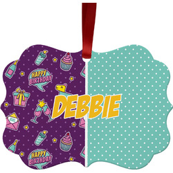 Pinata Birthday Metal Frame Ornament - Double Sided w/ Name or Text