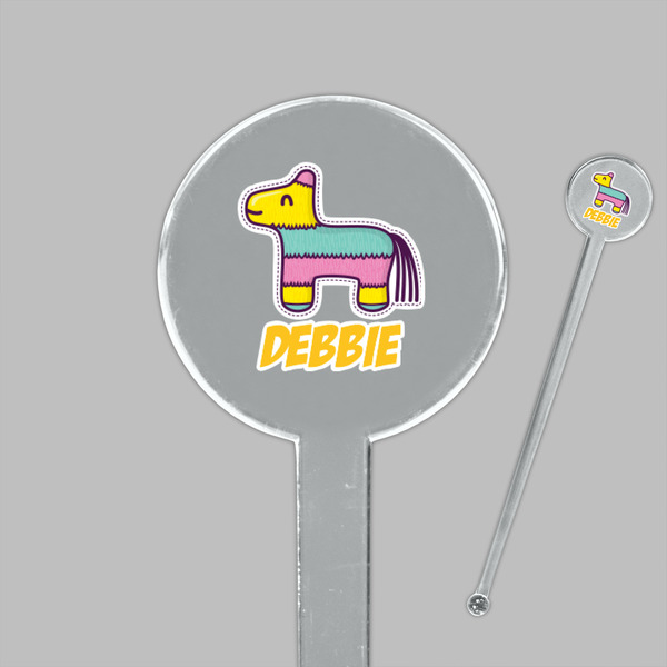 Pinata Birthday Clear Plastic 7" Stir Stick - Round - Closeup