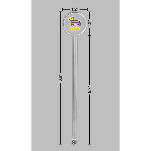 Pinata Birthday Clear Plastic 7" Stir Stick - Round - Dimensions