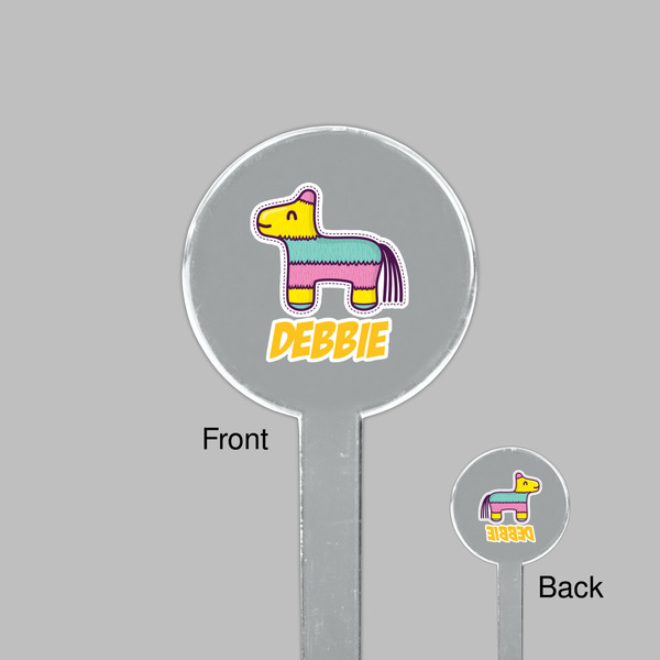 Pinata Birthday Clear Plastic 7" Stir Stick - Round - Front & Back