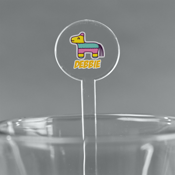 Custom Pinata Birthday 5.5" Round Plastic Stir Sticks - Clear (Personalized)