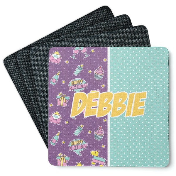 Custom Pinata Birthday Square Rubber Backed Coasters - Set of 4 (Personalized)