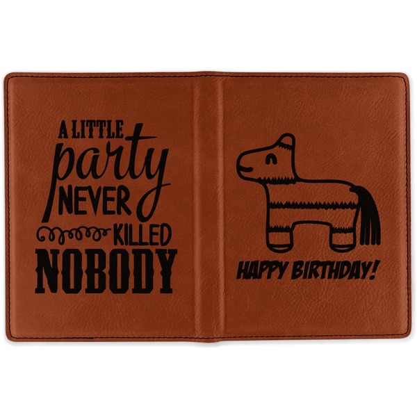 Pinata Birthday Cognac Leather Passport Holder Outside Double Sided - Apvl