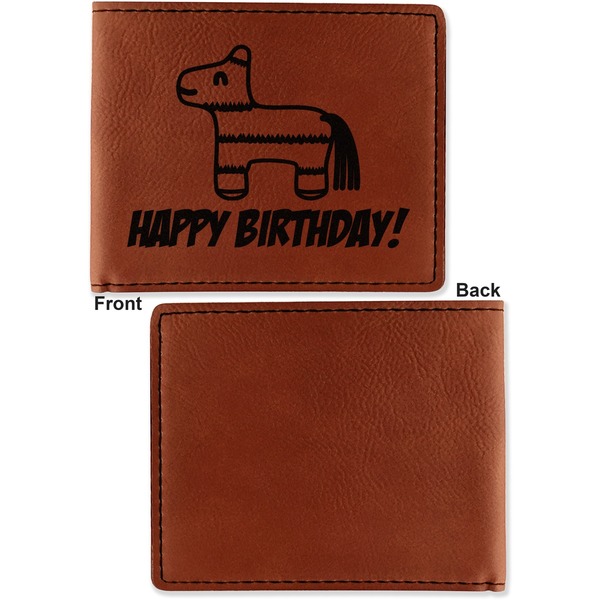 Pinata Birthday Cognac Leatherette Bifold Wallets - Front and Back Single Sided - Apvl