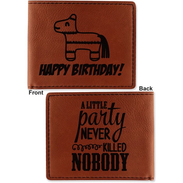 Pinata Birthday Cognac Leatherette Bifold Wallets - Front and Back