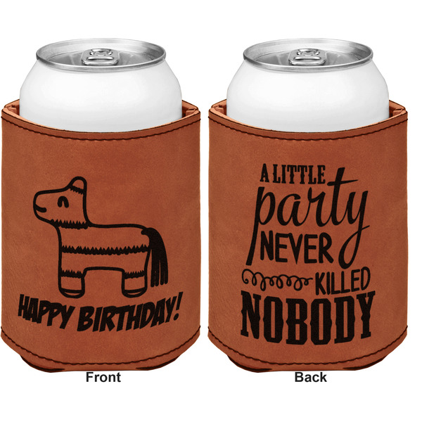 Pinata Birthday Cognac Leatherette Can Sleeve - Double Sided Front and Back