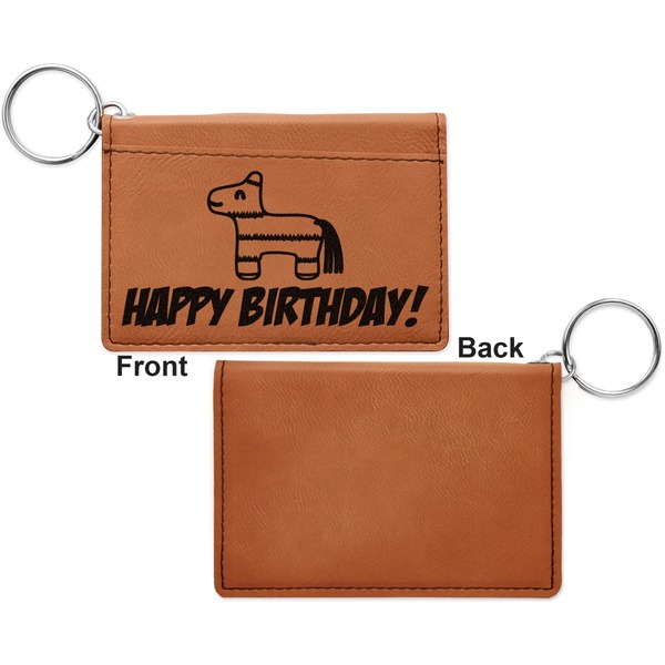 Pinata Birthday Cognac Leatherette Keychain ID Holders - Front Apvl
