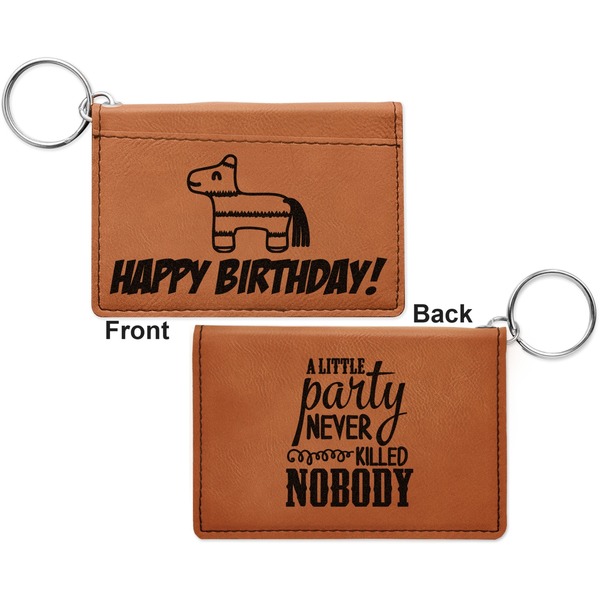 Pinata Birthday Cognac Leatherette Keychain ID Holders - Front and Back Apvl