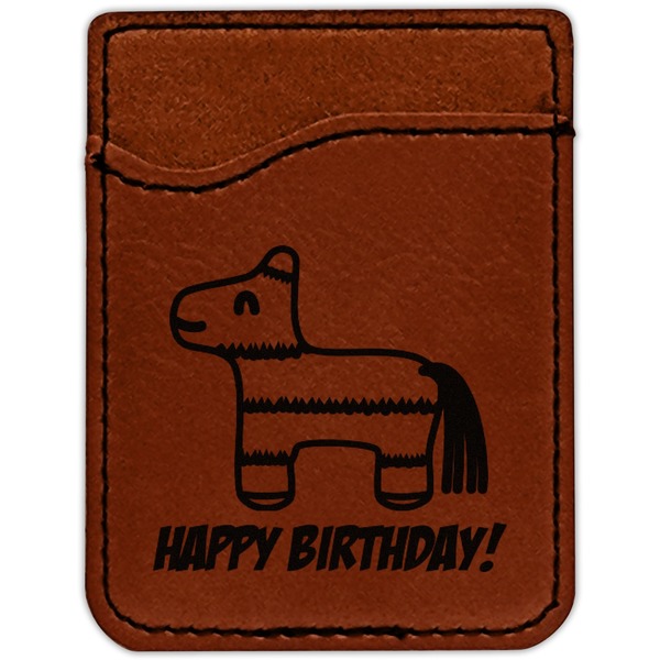 Pinata Birthday Cognac Leatherette Phone Wallet close up