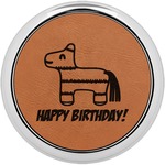 Pinata Birthday Leatherette Round Coaster w/ Silver Edge (Personalized)
