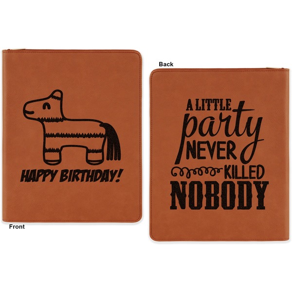 Pinata Birthday Cognac Leatherette Zipper Portfolios with Notepad - Double Sided - Apvl