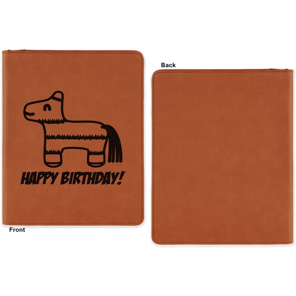 Pinata Birthday Cognac Leatherette Zipper Portfolios with Notepad - Single Sided - Apvl