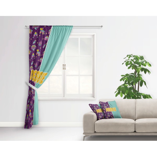 Pinata Birthday Curtain With Window and Rod - in Room Matching Pillow