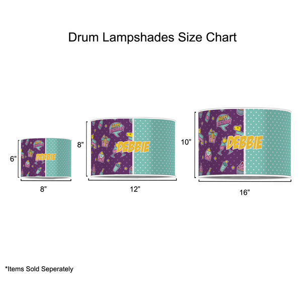 Pinata Birthday Drum Lampshades - Sizing Chart