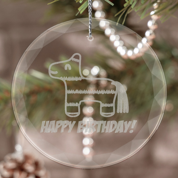 Custom Pinata Birthday Engraved Glass Ornament (Personalized)