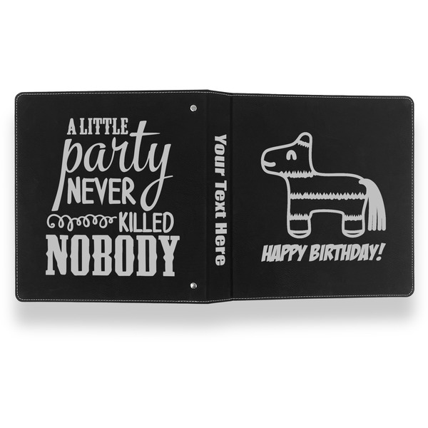 Pinata Birthday Leather Binder - 1" - Black- Back Spine Front View
