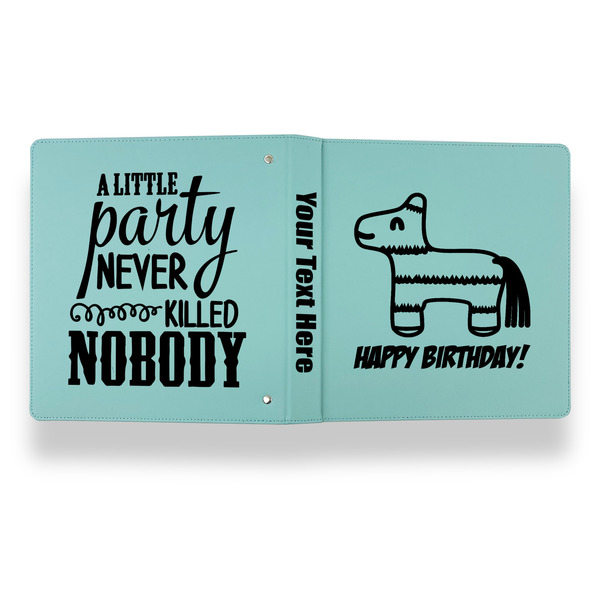 Pinata Birthday Leather Binder - 1" - Teal - Back Spine Front View