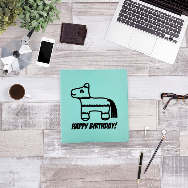 Pinata Birthday Leather Binder - 1" - Teal - Lifestyle View