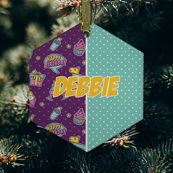 Pinata Birthday Frosted Glass Ornament - Hexagon (Lifestyle)