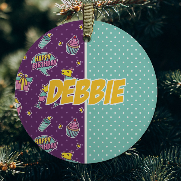 Pinata Birthday Frosted Glass Ornament - Round (Lifestyle)