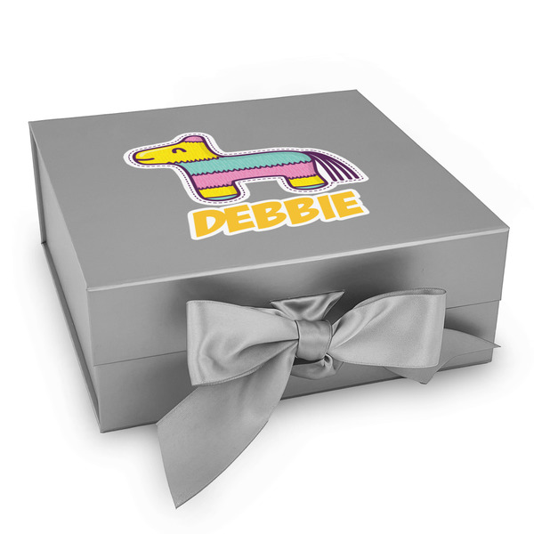 Custom Pinata Birthday Gift Box with Magnetic Lid - Silver (Personalized)
