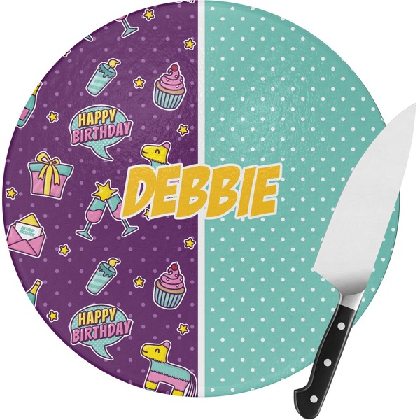 Custom Pinata Birthday Round Glass Cutting Board - Medium (Personalized)
