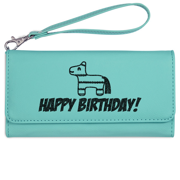Custom Pinata Birthday Ladies Leatherette Wallet - Laser Engraved- Teal (Personalized)