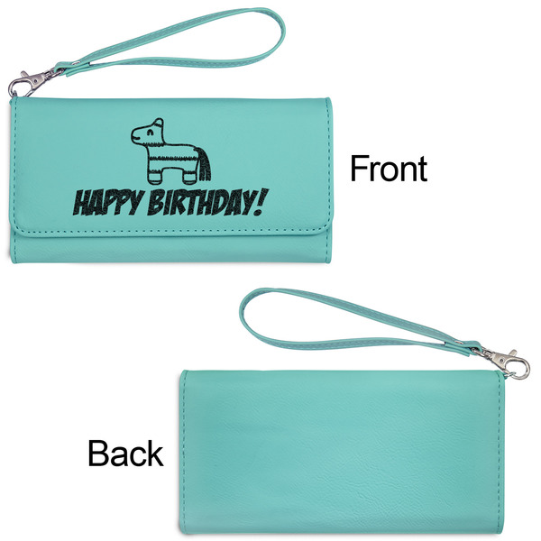 Pinata Birthday Ladies Wallets - Faux Leather - Teal - Front & Back View